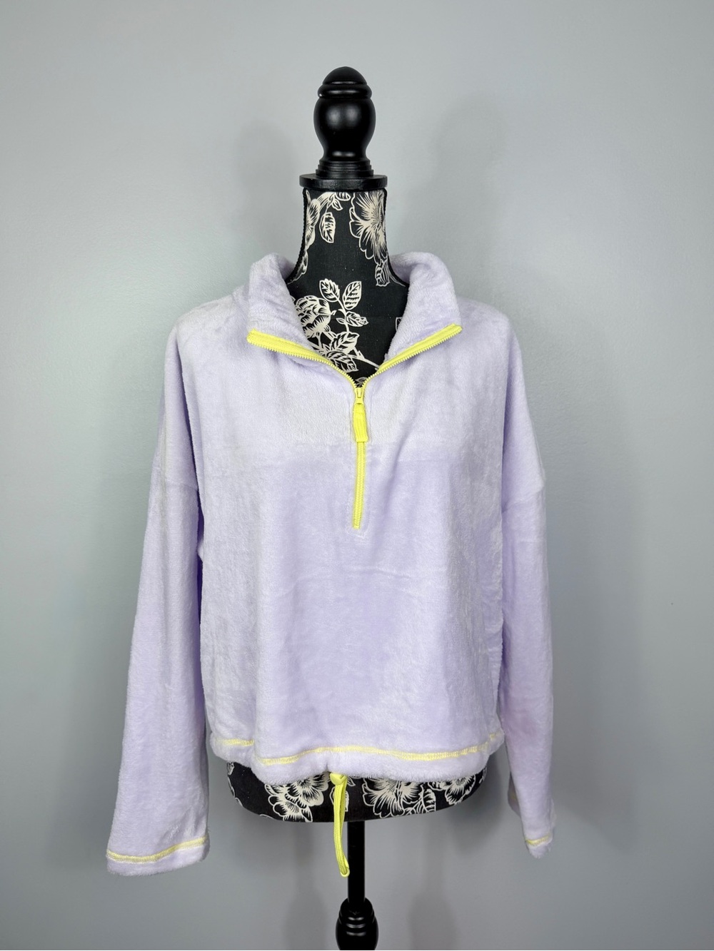 NWT Love + Joy by FCT pastel purple fuzzy crop quarter zip pullover size large